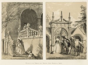 Escaleras a la terraza y puerta trasera, Bramshill, Hants