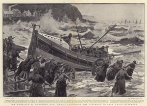 Las Heroínas de Runswick Bay, Mujeres lanzando el Bote Salvavidas para salvar a sus Maridos