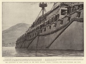 La ocupación de Volo, marineros en el buque de guerra griego Hydra observando a los turcos entrando en la ciudad de Joseph Nash
