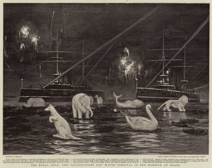 El tour real, las iluminaciones y el carnaval acuático en el puerto de Malta de Joseph Nash