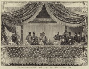 La actuación estatal en la Ópera Real Italiana, el palco real de Joseph Nash