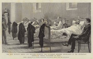 La guerra entre Serbia y Bulgaria, hospital para oficiales búlgaros, establecido en la capilla protestante del Príncipe Alejandro en Sofía