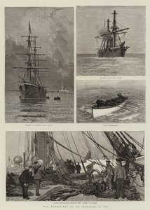 Maniobras de guerra de un acorazado en el mar