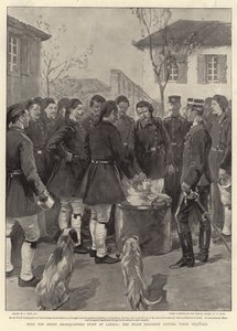 Con el Estado Mayor del Cuartel General Griego en Larissa, el Regimiento Erzon tomando su desayuno de Joseph Nash
