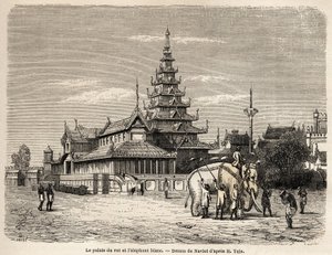 El palacio del Rey de Ava, en Amarapoura (actual Birmania), dibujo de Navlet para ilustrar el viaje al reino de Ava, en 1855, del Capitán Henri Yule del cuerpo del genio bengalí. Grabado en 