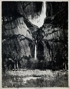 Al pie de la cascada, por Joseph Pennell, grabado de Joseph Pennell