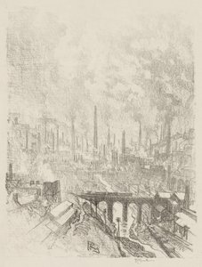 Trabajo de guerra inglés: Ciudad de municiones, No. 1 de Joseph Pennell