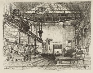 Trabajo de guerra inglés: cepillando grandes proyectiles de Joseph Pennell