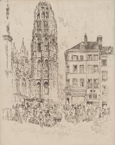 Mercado de flores y Torre de la Mantequilla, Rouen, 1907 de Joseph Pennell