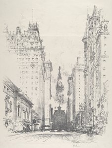 Mirando hacia Broad Street desde Spruce Street, 1912 de Joseph Pennell