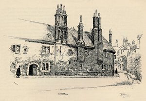Antigua Charterhouse: Fachada exterior de Washhouse Court, con la puerta interior, 1886 de Joseph Pennell