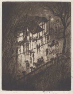 Noche lluviosa, tiendas de Charing Cross de Joseph Pennell