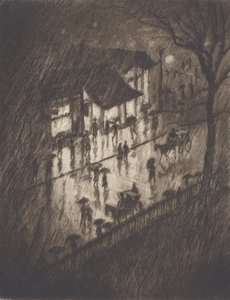 Noche lluviosa, tiendas de Charing Cross, 1903 de Joseph Pennell