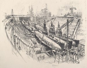 Submarinos en dique seco de Joseph Pennell