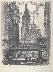 El Ayuntamiento y el Puente sobre la Calle del Mercado de Joseph Pennell