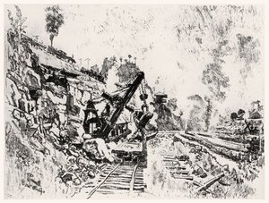 El corte en Bas Obispo, lámina XI de El Canal de Panamá por Joseph Pennell, 1912 de Joseph Pennell