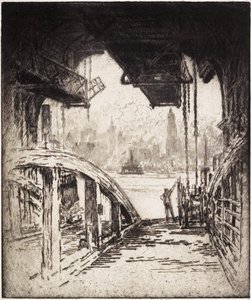 La casa del ferry; El ferry de Cortland Street desde el lado de Jersey City, 1919