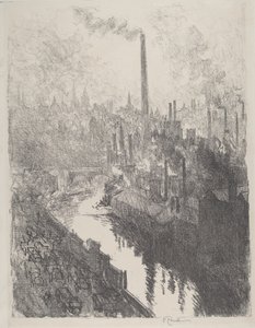 La gran chimenea, el parque de motores, 1916 de Joseph Pennell