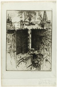 La puerta de guardia, esclusa de Gatún, Panamá de Joseph Pennell