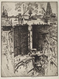 La Puerta de Guardia, Esclusa de Gatún, Panamá, 1912 de Joseph Pennell