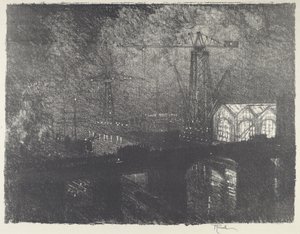 Las tiendas de noche, cambio de turnos, 1916 de Joseph Pennell