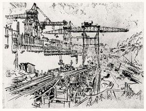 Las paredes de la esclusa de Miraflores, lámina XXIII de El Canal de Panamá por Joseph Pennell, 1912 de Joseph Pennell