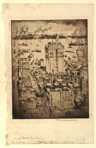 El edificio de West Street desde el edificio Singer de Joseph Pennell