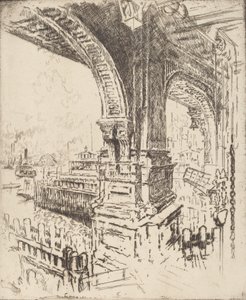 Dentro del Ferry, Calle Cortlandt, Nueva York de Joseph Pennell