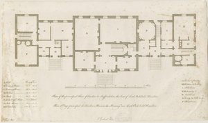 Sandon Hall - Plano del Piso Principal: grabado, nd [1769-1771] de Joseph Pickford