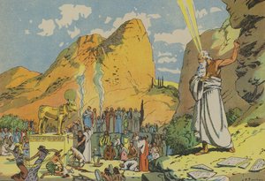 Moisés y el Becerro de Oro (litografía en color) de Joseph Porphyre Pinchon