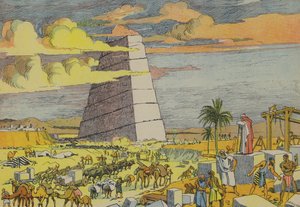 La Torre de Babel (litografía en color)