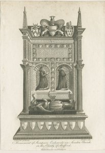 Iglesia de Sandon - Tumba de Sampson Erdeswicke: grabado de Joseph Potter