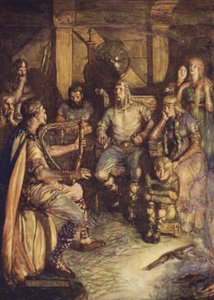 El juglar canta las hazañas de Beowulf