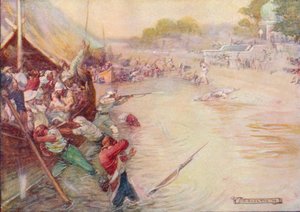Los barcos quedaron atrapados en el barro y fueron un blanco fácil, 1908, c1920 de Joseph Ratcliffe Skelton