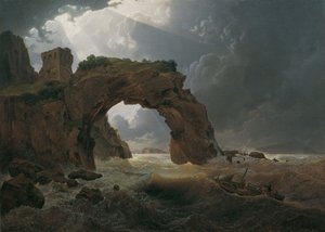 Tormenta marina en el Arco di Miseno cerca de Miliscola con miras hacia Nisida
