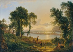 Puesta de sol sobre el Campi Flegrei hacia las islas de Procida e Ischia de Joseph Rebell