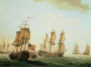 Enfrentamiento naval entre un buque británico de las Indias Orientales y un buque de guerra francés de Joseph Roux