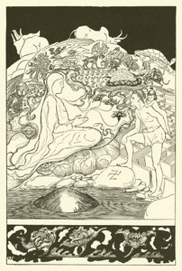 Pau Amma el cangrejo huyendo mientras el mago mayor hablaba con el hombre y su pequeña hija de Joseph Rudyard (after) Kipling