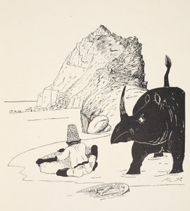 El parsi comenzando a comer su pastel en la isla deshabitada, ilustración de 