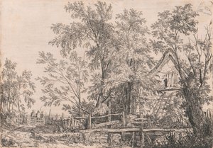 Casa abandonada en un paisaje con figuras de Joseph Stannard