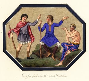 Traje de hombre anglosajón, siglos IX y X,1853 (grabado)