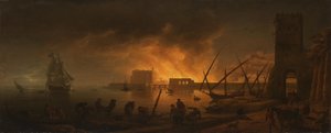 Incendio nocturno en un puerto marítimo, 1748