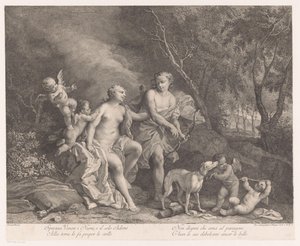 Venus y Adonis como amantes con cuatro amorcillos de Joseph Wagner (possibly)