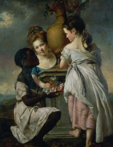 Una conversación entre chicas, o Dos chicas con su sirviente negro, 1770 de Joseph Wright of Derby