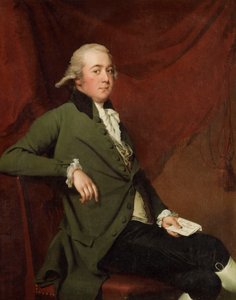 Retrato de Edward Abney, sentado de tres cuartos de longitud, en un Abrigo Verde, Sosteniendo una Carta contra una Cortina Roja, Finales de 1780s de Joseph Wright of Derby