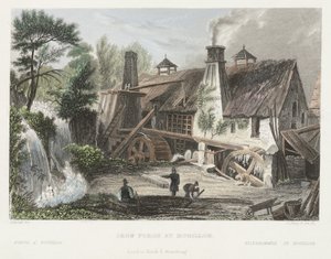 Forja de hierro en Rouillon, grabado por J. Shury de Joseph after Fussell