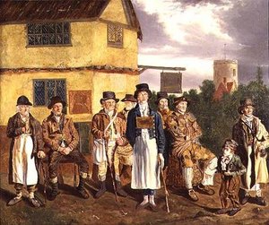 Personajes de Norwich, de izquierda a derecha, Peter Thomas, C. Grimer, R. Gurney, R. Gallant, Blind Dan, John de Poringland, Joe Doe, Whistling Cuckoo Boy y Wyer de Joseph and Alfred Stannard