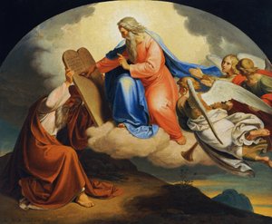 Dios escribió a Moisés los Diez Mandamientos en dos tablas de piedra en el Monte Sinaí de Joseph von Fuhrich