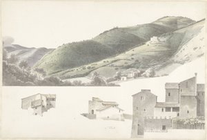 Paisaje y algunas casas cerca de Tivoli de Josephus Augustus Knip