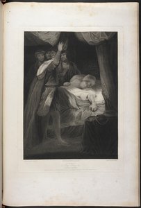 Segunda Parte del Rey Enrique VI acto III escena III- Rey Enrique, Salisbury y Warwick; el Cardenal en la cama